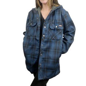Dickies Blue Plaid Fleece Lined Hooded Shacket Jacket Size S